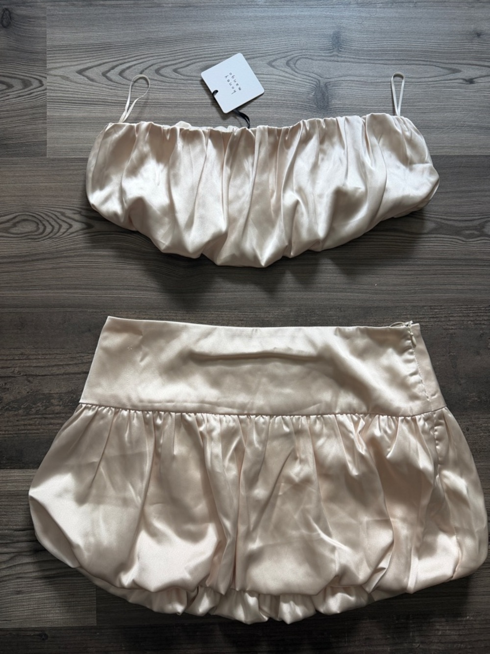 Ruched Satin Mini Dress Set in Champagne - Women Dresses Mini Set